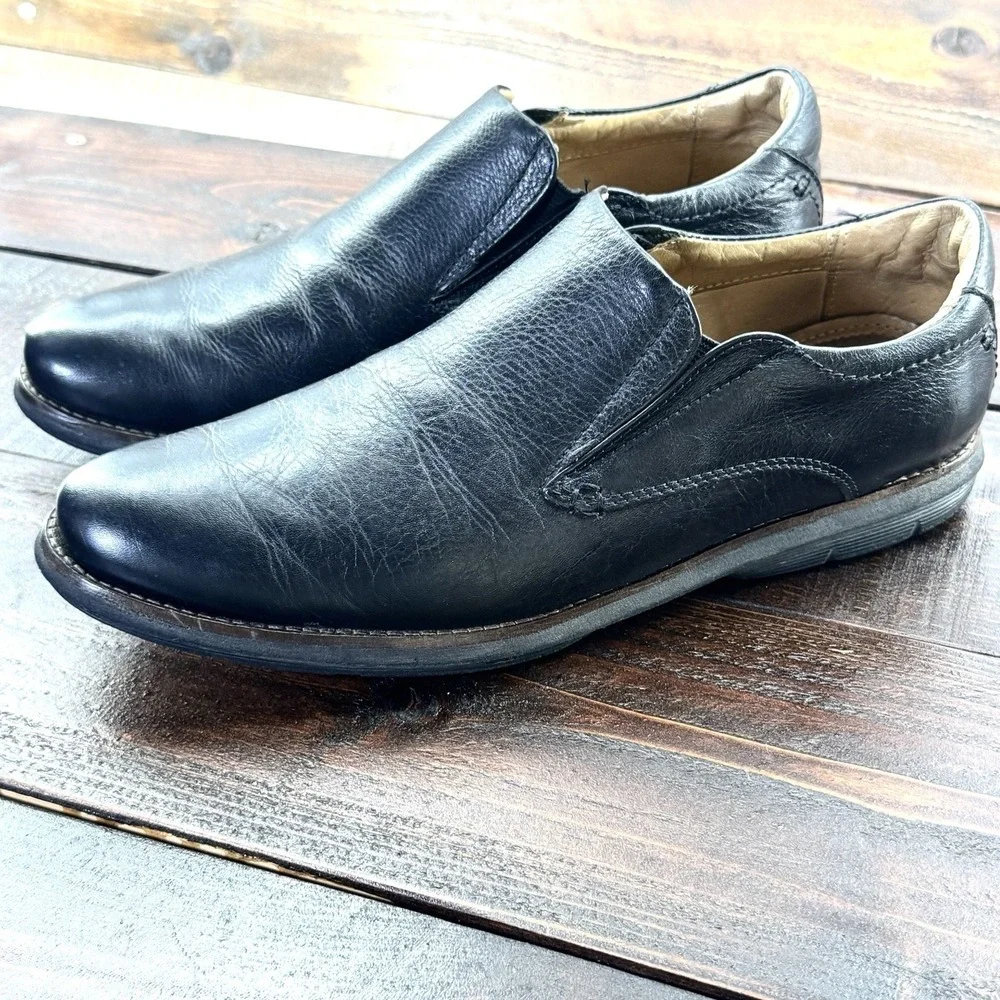 De La Rentis Black Pebble Grain Leather Slip On‎ Loafers #AC-1103 Men's Size 9 M